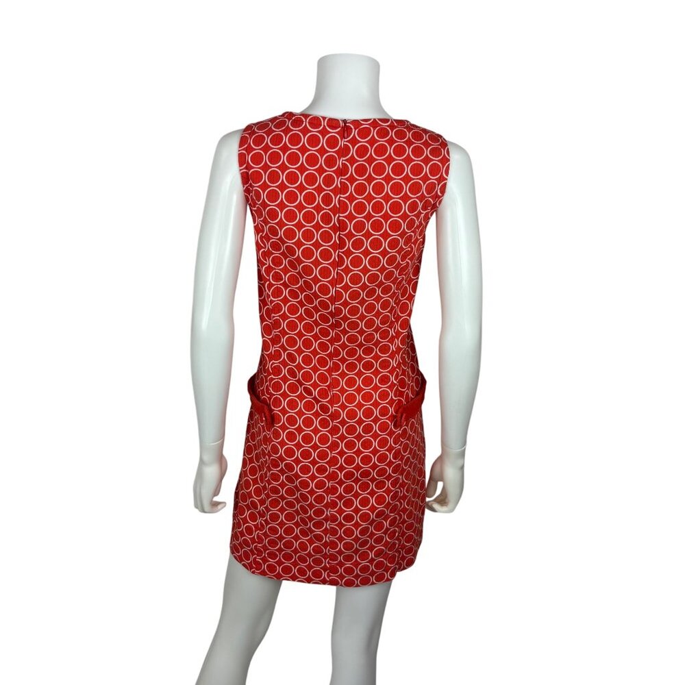 Retro Mod Dress Womens XS Red White Circle Geometric Print 60s Style Shift - Picture 8 of 10